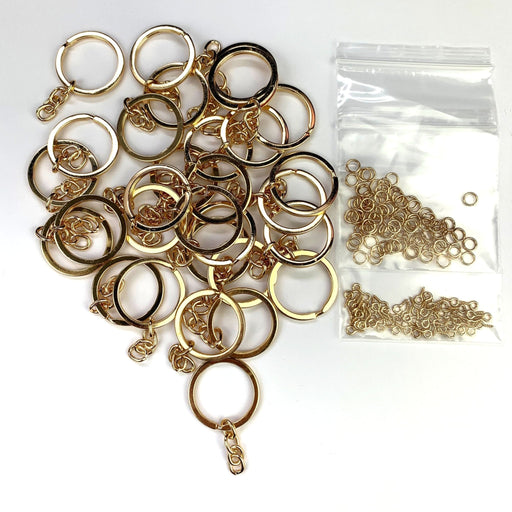 Keyring Set Gold Keyring (30pc), 8mm Jump rings (40pc) Mini screws (40pc) (Nickel Free) - Harry & Wilma