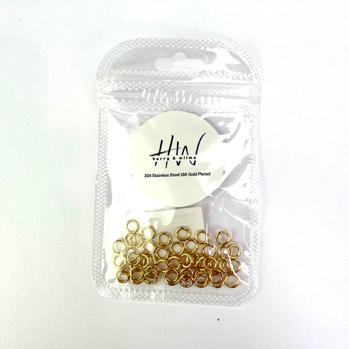 Jump Rings 6mm Gold 18K 50pcs - Stainless Steel