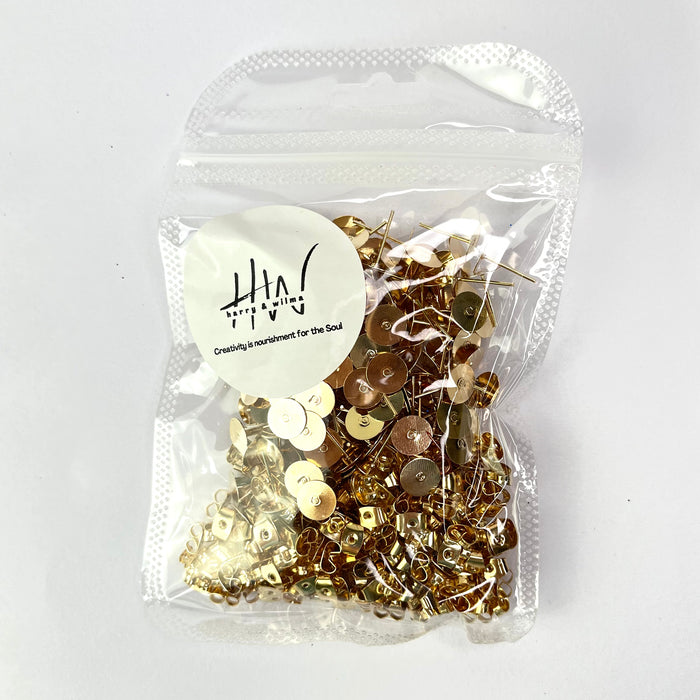 Stud Earings Gold 8mm and butterfly backs (Nickel Free)